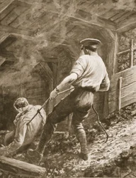 Il caporale Clapson trascina un ufficiale, che era stato gassato, fuori da una miniera